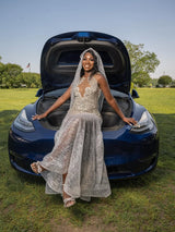 Dazzling V-Neck Sleeveless Mermaid Prom Dresses Floor Length With Gem