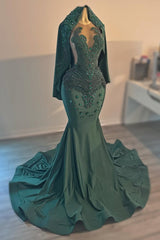 Veil for Dark Green V-neck Sleeveless Mermaid Floor length Prom Dresses-Ballbella