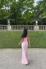 Elegant Heavenly Pink Square Straps Mermaid Prom Dresses Sleeveless With Flower Beads