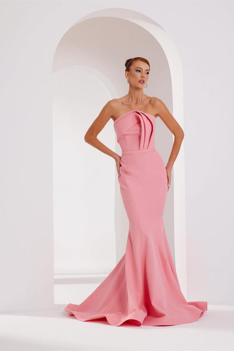 Modern Dusty Rose Strapless Satin Prom Dress Mermaid Sheath Sleeveless On Sale