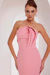 Modern Dusty Rose Strapless Satin Prom Dress Mermaid Sheath Sleeveless On Sale