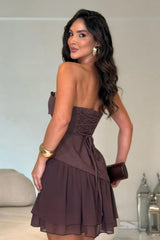 Elegant Strapless Sleeveless Chiffon  Homecoming Dresses Mini Lace-Up Back With Pleats