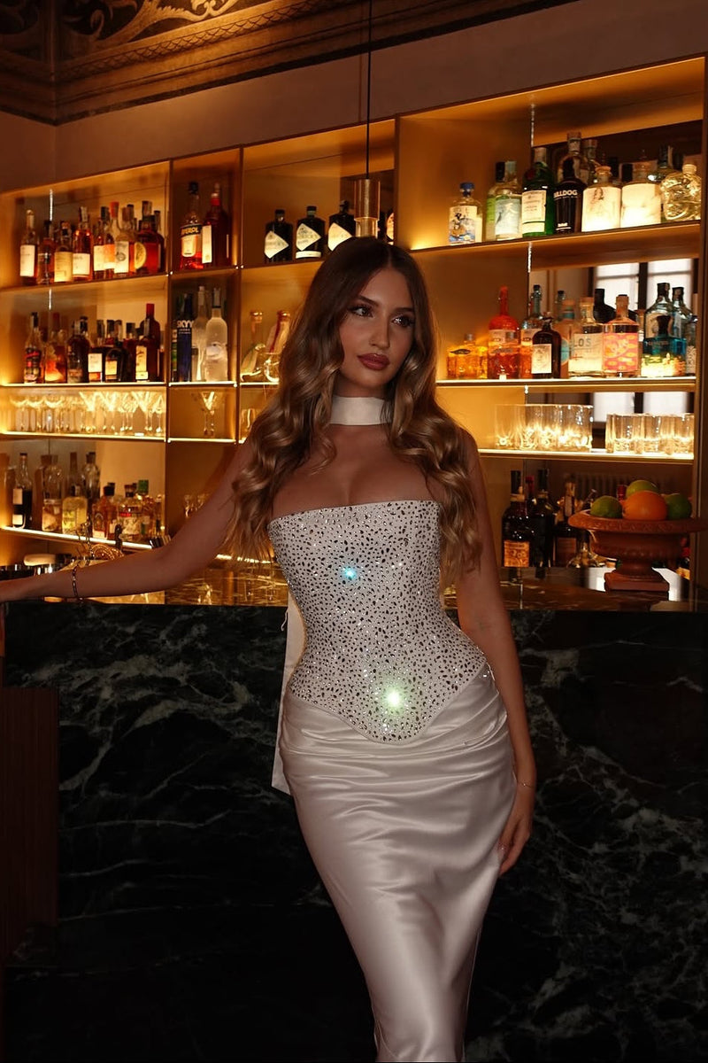 Charming Strapless Sleeveless Satin Prom Dresses Gem Mermaid With Lace-Up Back