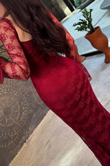 Classy Red Sweetheart Long Sleeve Prom Dress Mermaid Sheath Lace With Zipper