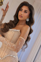 Elegant Strapless Gem Prom Dresses Detachable Sleeves Side Split With Beads