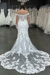 Charming Sweetheart Off-The-Shoulder Mermaid Wedding Dresses Long Sleeves Sheath Appliques Lace On Sale