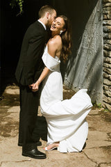 Elegant Satin Off-The-Shoulder Mermaid Wedding Dresses Sleeveless On Sale