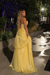 Pretty Daffodil Sweetheart Sleeveless Strapless Prom Dresses A-Line Pleats With Lace-Up Back