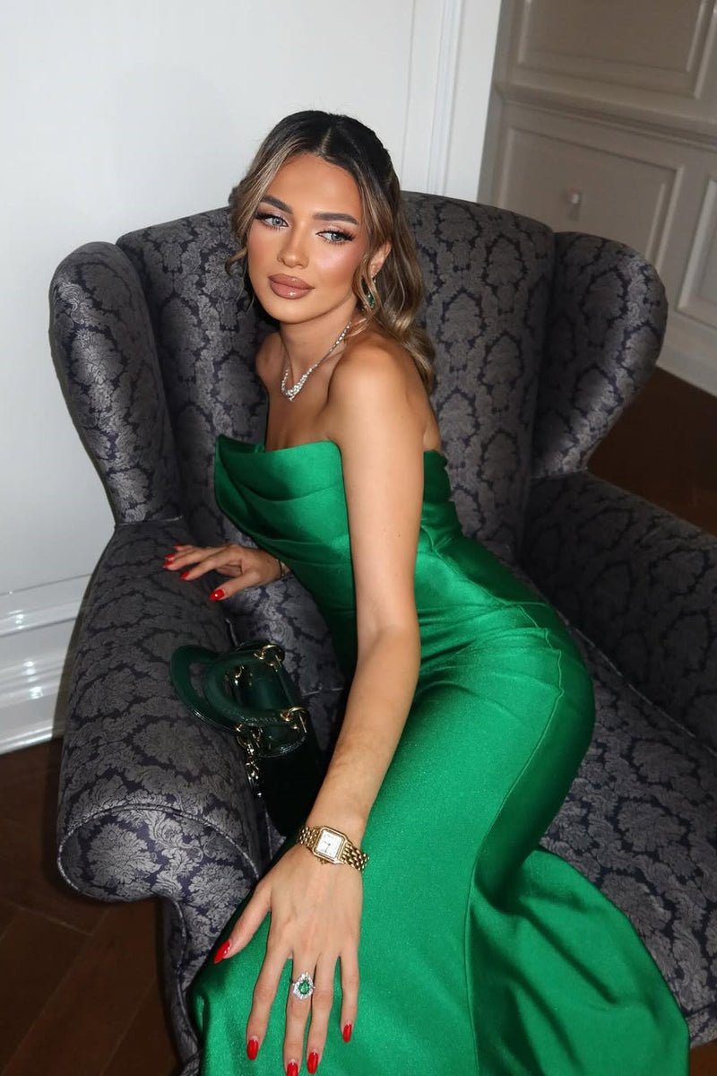 Classy Emerald Green Strapless Sleeveless Satin Prom Dress Mermaid Sheath On Sale