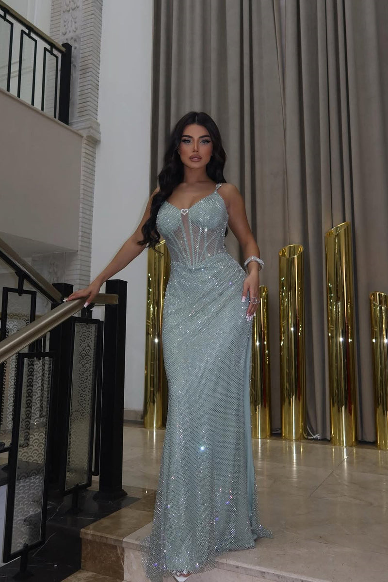 Chic Sweetheart Spaghetti-Strap Sleeveless Mermaid Prom Dresses Sheath With Lace-Up Back