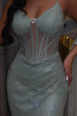 Chic Sweetheart Spaghetti-Strap Sleeveless Mermaid Prom Dresses Sheath With Lace-Up Back