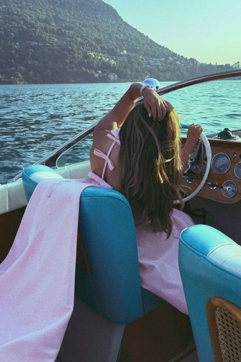 Elegant Pink Halter V-Neck Sleeveless Satin Prom Dresses A-Line Long With Bow Knot