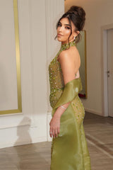 Shining Green High Collar Sleeveless Mermaid Prom Dresses Column Gem Beads With Zipper