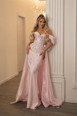 Glamorous Pink Off-The-Shoulder Mermaid Prom Dresses Sheath Gem With Zipper