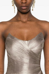 Sparkling Silver Strapless Sleeveless A-Line Prom Dress Lace-Up Back With Pleats