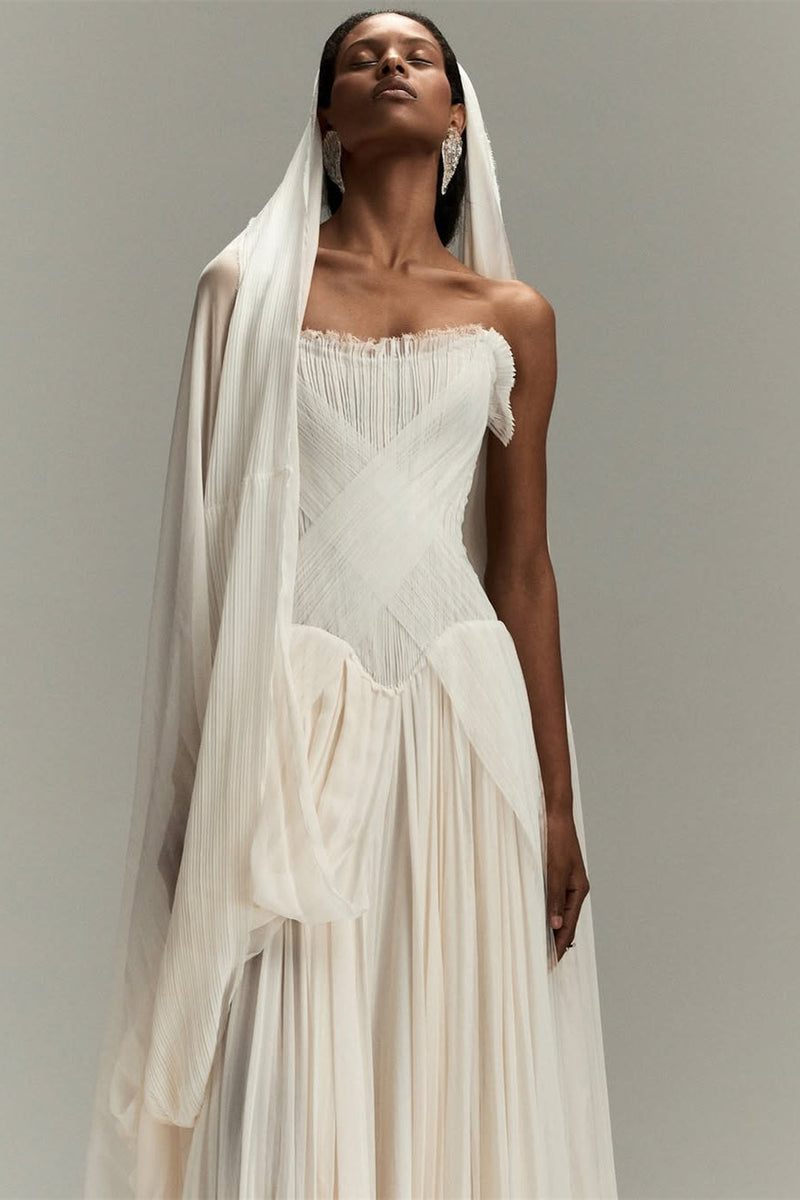 Timeless Strapless Sleeveless Chiffon Prom Dresses A-Line Lace-Up Back With Pleats