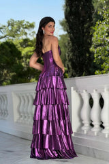Chic Purple Sweetheart Strapless Sleeveless Prom Dress High Split Long With Zipper Pleats