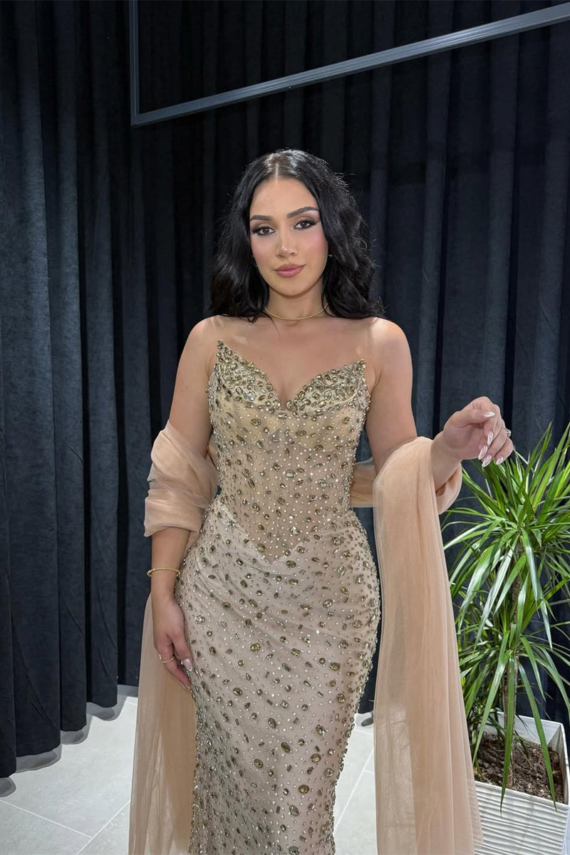 Timeless Strapless Sleeveless V-Neck Prom Dresses Mermaid Gem Column On Sale