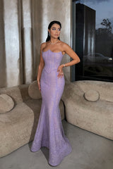 Dazzling Purple Strapless Sleeveless Mermaid Prom Dresses Column On Sale