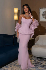 Glamorous Purple Strapless Mermaid Prom Dresses Two Pieces Column With Wraps