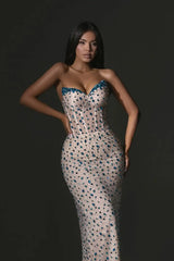 Dazzling Sweetheart Strapless Sleeveless Mermaid Prom Dress V-Neck Gem With Lace-Up Back