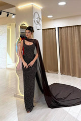 Timeless Straps Sleeveless Sequins Prom Dress Mermaid Column With Ruffle