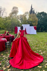 Charming Red Halter Sleeveless A-Line Satin Prom Dress High Split With Pleats Zipper