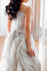 Luxury Sweetheart Spaghetti-Straps Sleeveless Organza Prom Dress A-Line With Lace-Up Back
