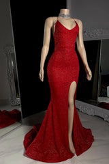Chic Burgundy Halter V-Neck Sleeveless Mermaid Prom Dresses High Split With Criss-Cross Back