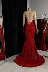 Chic Burgundy Halter V-Neck Sleeveless Mermaid Prom Dresses High Split With Criss-Cross Back