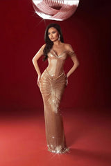 Elegant Brown Sweetheart Off-The-Shoulder Mermaid Prom Dresses Sheath With Pleats
