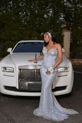 Classic Sweetheart Strapless Sleeveless Mermaid Prom Dresses Gem With Beads