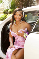 Dazzling Lilac Sweetheart Strapless Sleeveless Sequins Prom Dresses Mermaid Beads With High Split