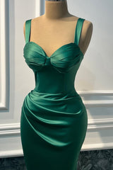 Charming Dark Green Sweetheart Straps Sleeveless Satin Prom Dresses Mermaid With Pleats