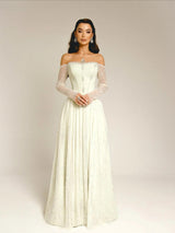 Timeless Off-The-Shoulder Long Sleeves A-Line Prom Dresses Sequins Gem Long Online
