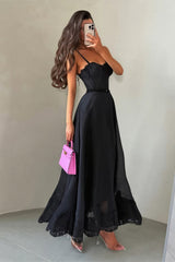 Chic Black Sweetheart Spaghetti Straps Sleeveless Long Prom Dresses