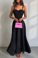 Chic Black Sweetheart Spaghetti Straps Sleeveless Long Prom Dresses