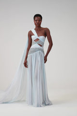 Charming One Shoulder Sleeveless Chiffon Prom Dresses Beads With Pleats Zipper