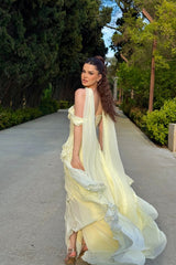 Chic Daffodil Off-The-Shoulder Chiffon Prom Dresses High Split With Lace-Up Back