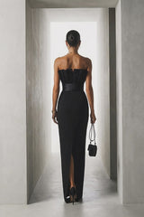 Elegant Black Strapless Sleeveless Satin Prom Dresses Mermaid With Zipper Pleats