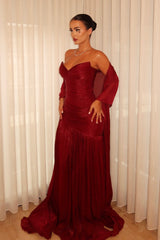 Romantic Burgundy Sweetheart Strapless Sleeveless Prom Dresses Floor Length With Pleats