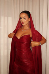 Romantic Burgundy Sweetheart Strapless Sleeveless Prom Dresses Floor Length With Pleats