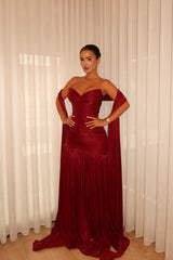 Romantic Burgundy Sweetheart Strapless Sleeveless Prom Dresses Floor Length With Pleats