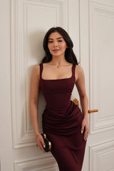 Graceful Straps Sleeveless Satin Mermaid Prom Dresses Column With Pleats
