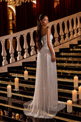 Charming White Strapless Sleeveless Prom Dresses Beads Pleats With Lace-Up Back