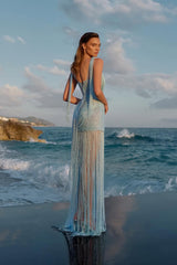 Chic Sky Blue Sweetheart Straps Sleeveless Mermaid Prom Dresses Sheath With Pleats