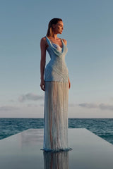 Chic Sky Blue Sweetheart Straps Sleeveless Mermaid Prom Dresses Sheath With Pleats