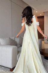 Graceful Off The Shoulder A-Line Prom Dresses Floor Length With Pleats