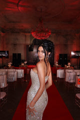 Dazzling Strapless Sleeveless Mermaid Prom Dresses Sheath Gem With Lace-Up Back
