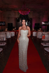 Dazzling Strapless Sleeveless Mermaid Prom Dresses Sheath Gem With Lace-Up Back